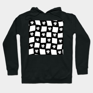 Large Floral Checker Board - black and white Hoodie